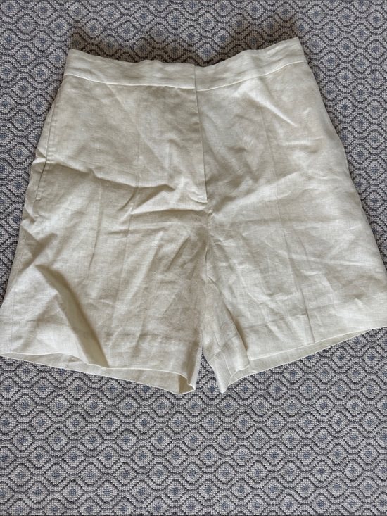 COS Pants - COS Neutral Linen High-Rise Shorts in Light Cream/Ivory